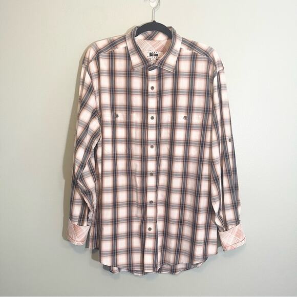 Joseph Abboud Cotton Plaid Collared Long Sleeve Button Down Shirt Brown XL - Picture 1 of 13